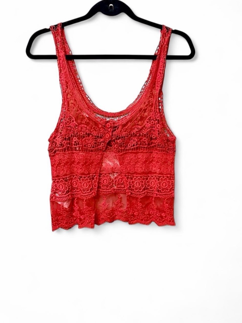 Kimchi Blue Red Floral Lace Cropped Tank Top Blouse Sz XS
